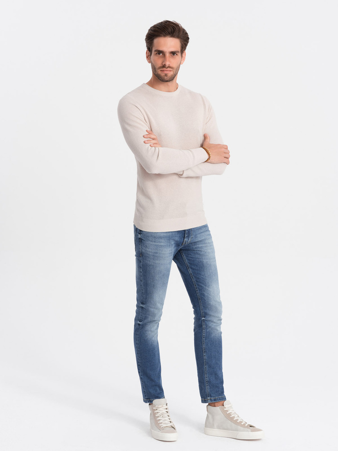 Men's textured sweater with half round neckline - beige V6 OM-SWSW-0104