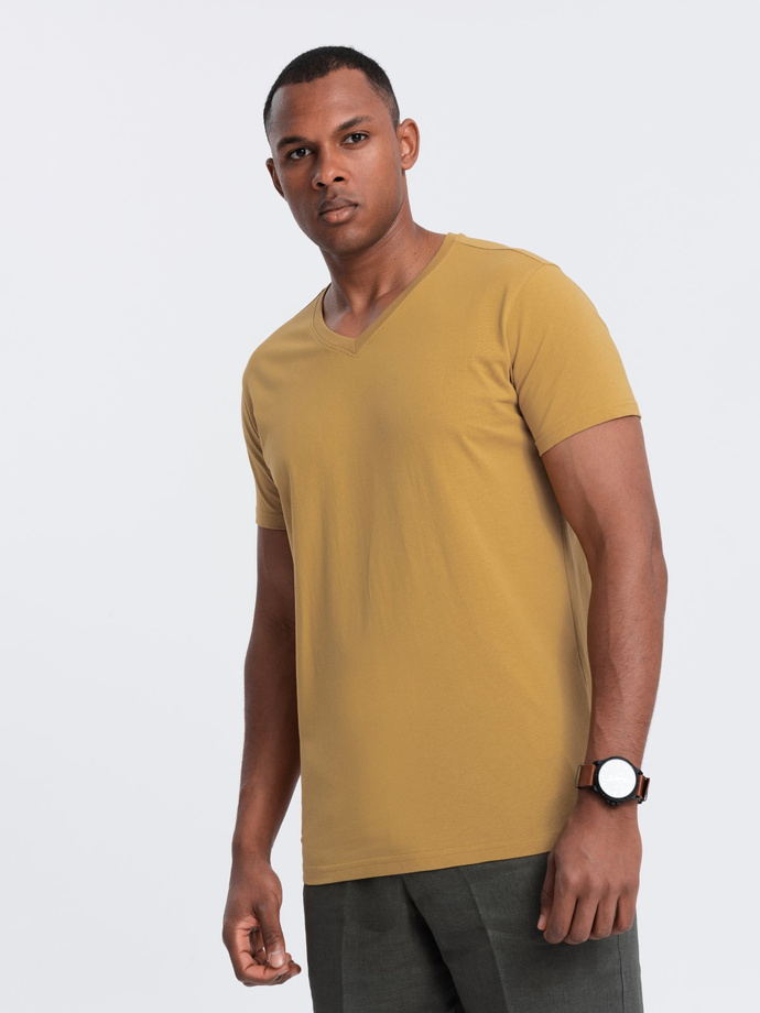 BASIC men's classic cotton T-shirt with a serape neckline - mustard V8 OM-TSBS-0145