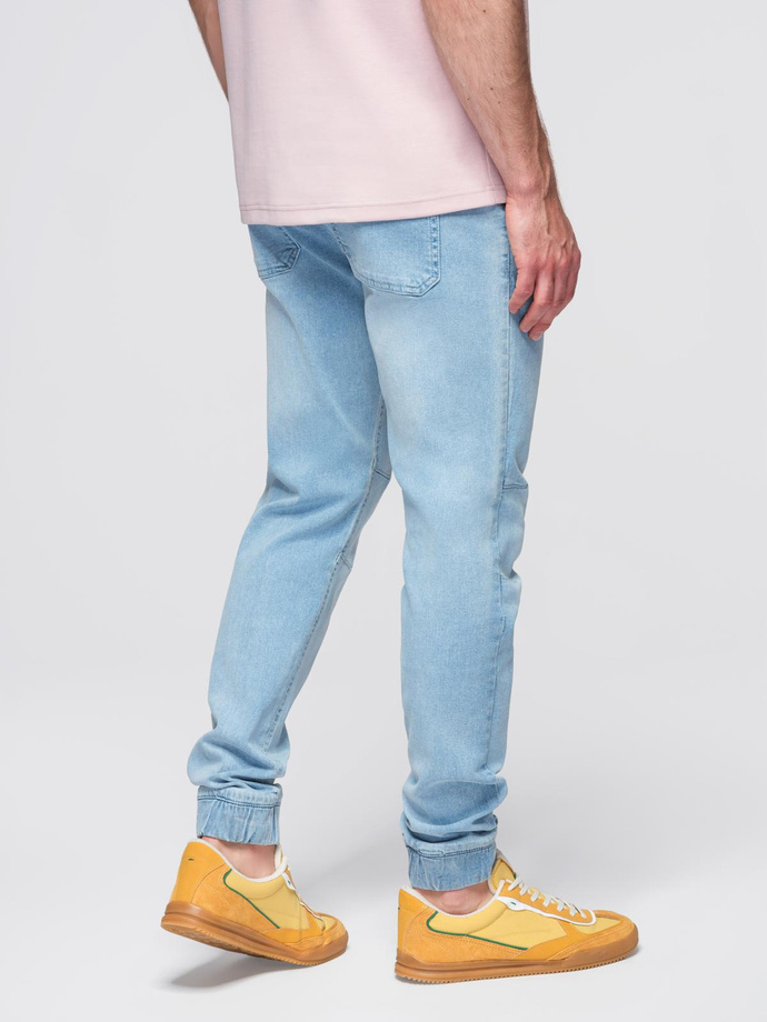 Pantaloni JOGGERS din denim cu efect de spălare pentru bărbați - albastru deschis V1 OM-PADJ-0267