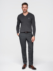 Elegant men's sweater with a heart neckline - graphite V17 OM-SWBS-0107