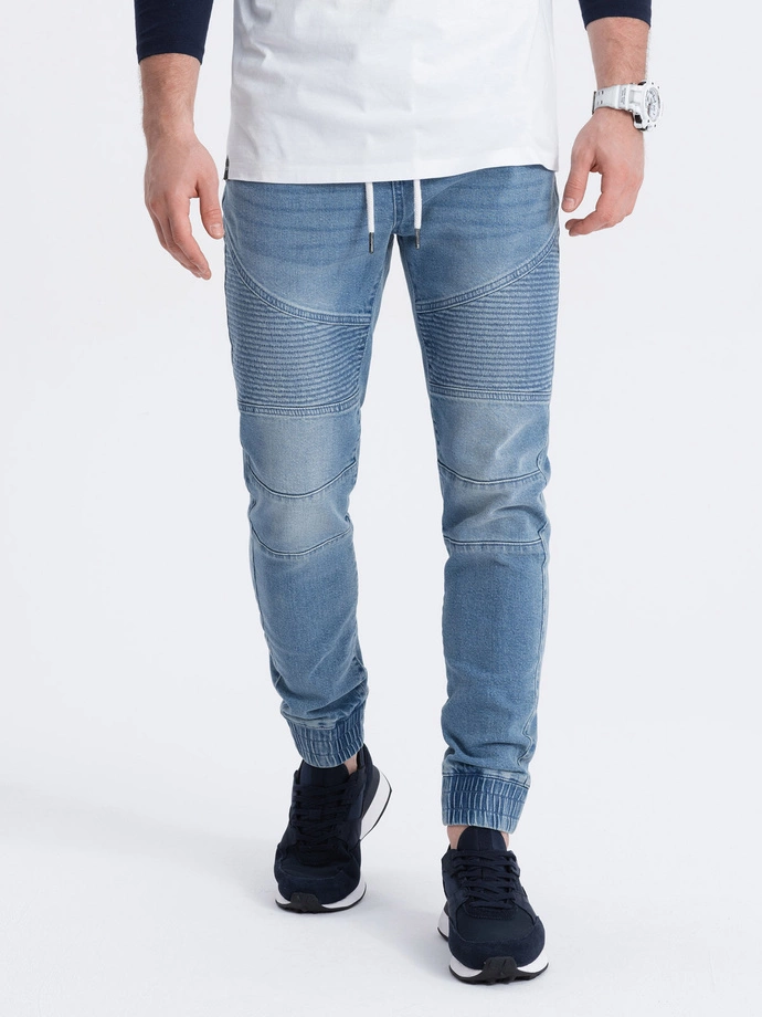 Men's denim jogger pants with stitching - blue V2 OM-PADJ-0113