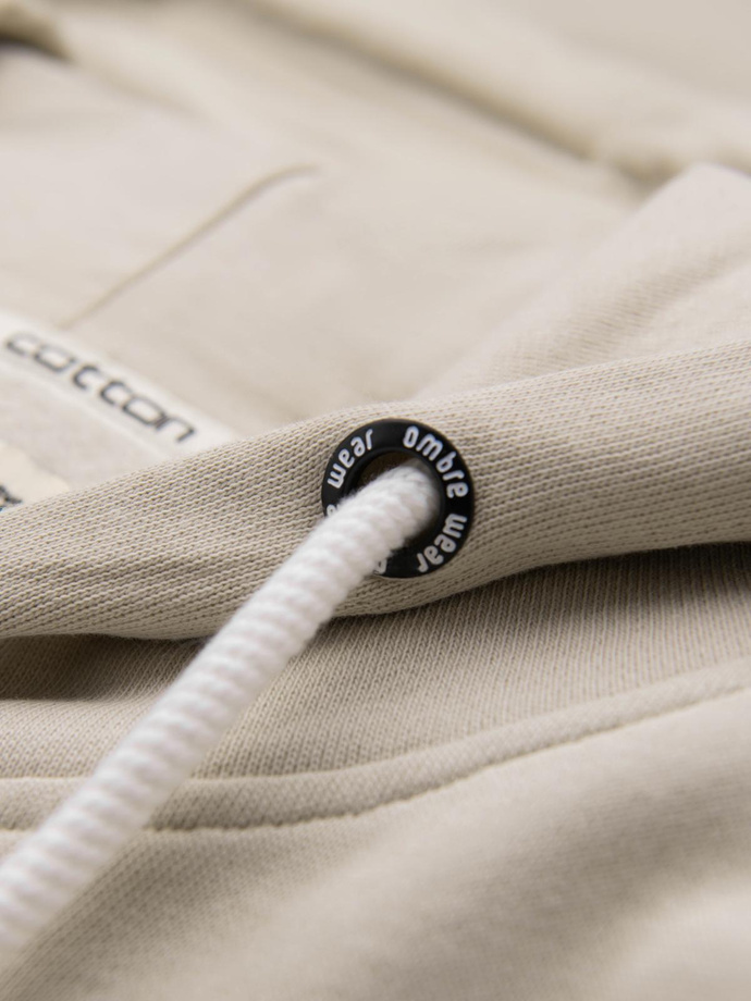 Pánska mikina BASIC na zips s kapucňou - svetlo béžová V1 OM-SSBZ-0178