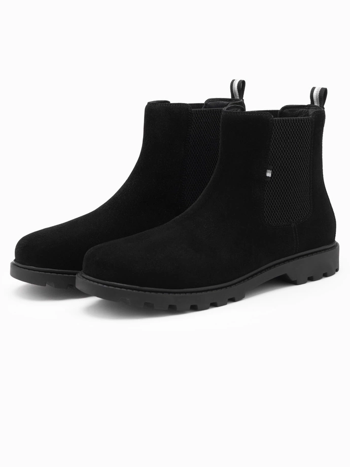 Pantofi bărbătești de top din piele de căprioară - negru V1 OM-FOBO-0173