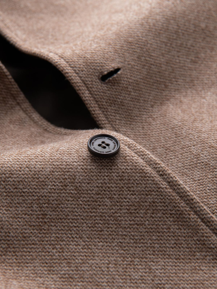 Melange long men's hooded coat - beige V2 OM-COWC-0122