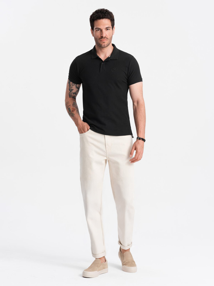 BASIC tricou polo pentru bărbați, tricou piqué monocolor - negru V1 OM-POBS-0100
