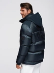 Men's hooded jacket with geometric diamond quilting - navy blue V2 OM-JAHP-0237