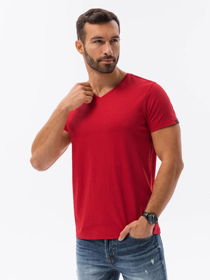 Tricou clasic BASIC pentru bărbați cu decolteu de tip echipaj - roșu V14 S1369