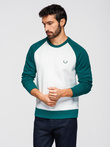 Men's contrast sweatshirt with reglan sleeves - cream and dark green V1 OM-SSNZ-0239