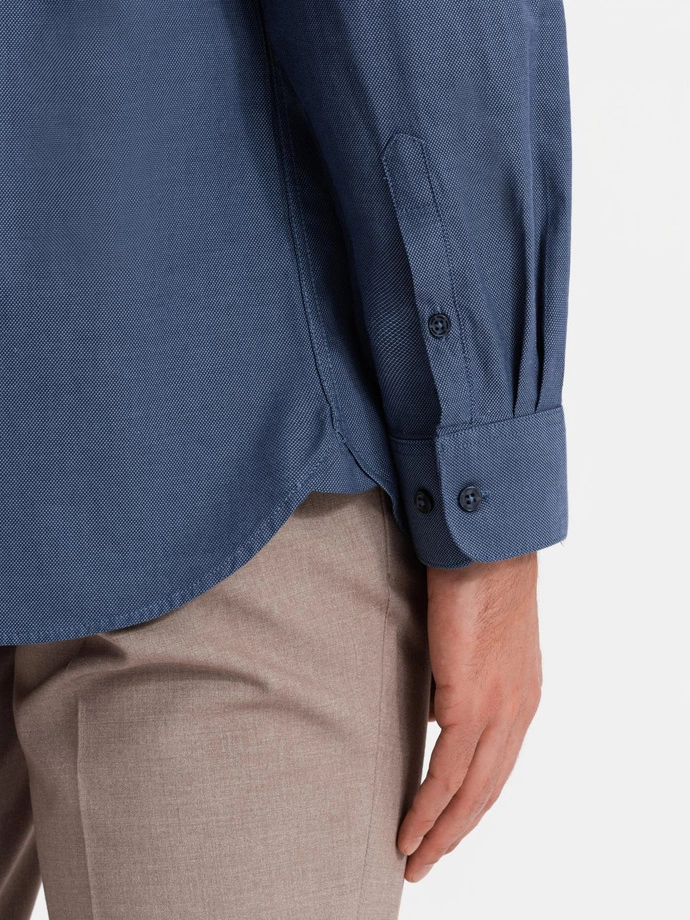 Cămașă bărbătească din bumbac REGULAR FIT cu buzunar - albastru V3 OM-SHCS-0147