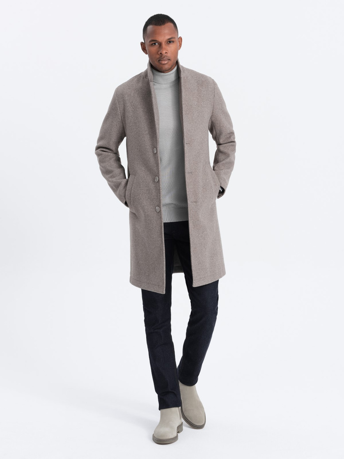 Lengvas vienspalvis vyriškas paltas - šviesiai rudas V4 OM-COWC-0104