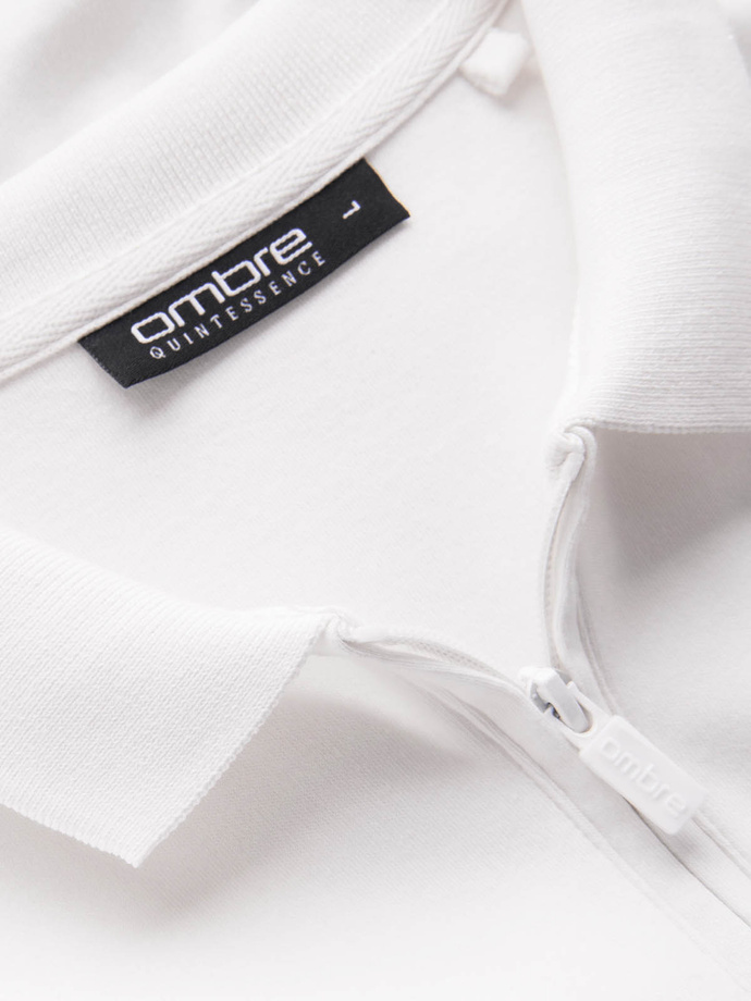 Pánske polo tričko s golierom na zips - biele V1 OM-POSS-0132