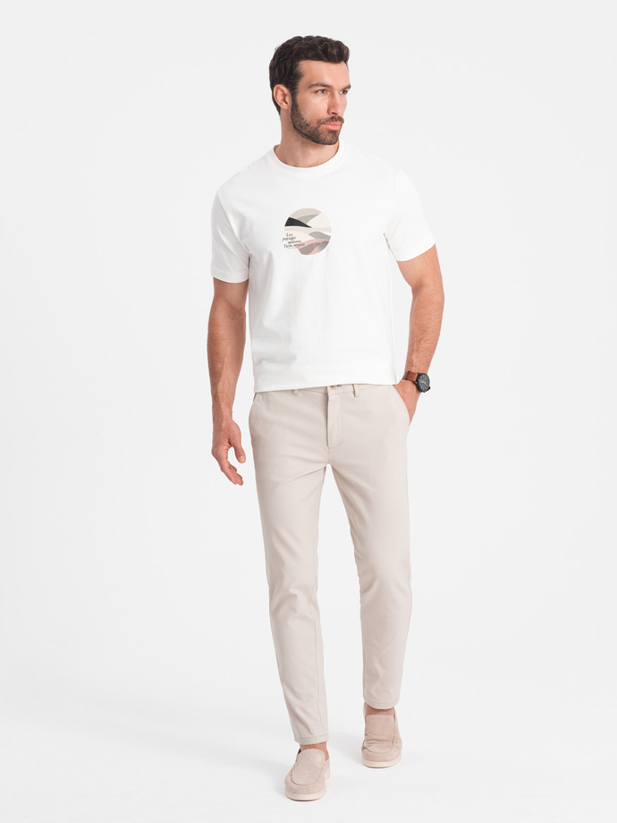 Pantaloni chino pentru bărbați SLIM FIT - crem V1 OM-PACP-0186