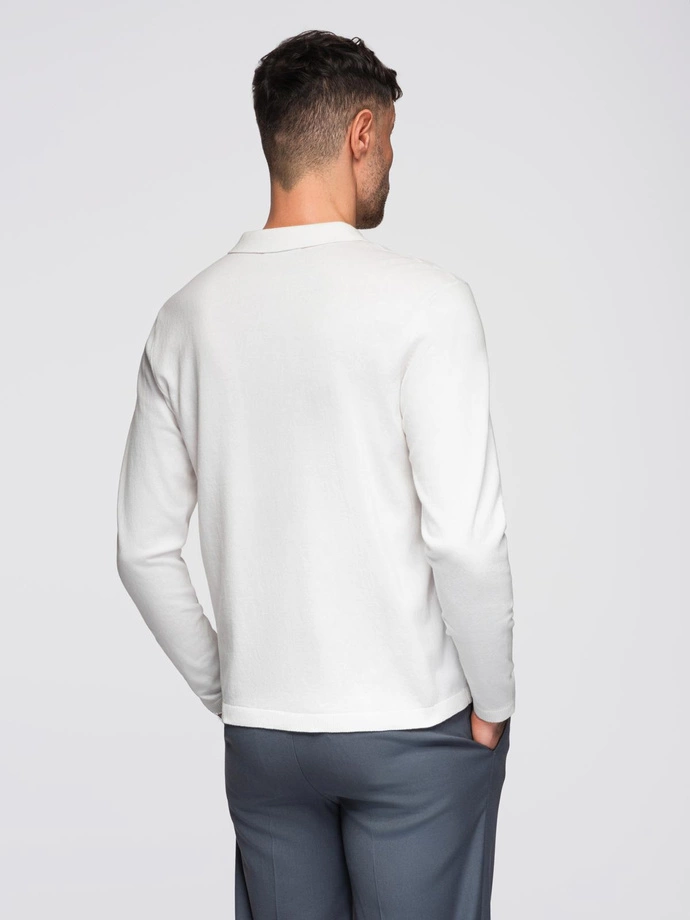 Men's polo sweater with embroidery on chest - white V2 OM-POLS-0140