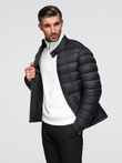 Men's quilted classic jacket with stand-up collar - black V1 OM-JALP-0261