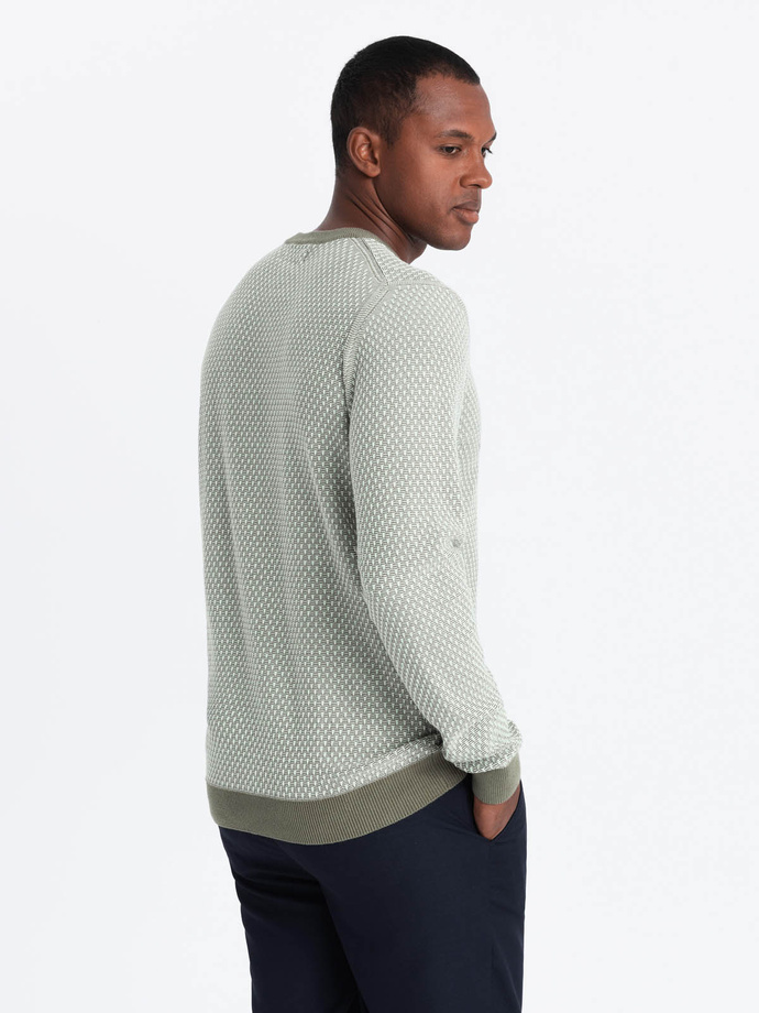 Knitted men's RELAXED FIT sweater with patterns - olive V2 OM-SWSW-0111