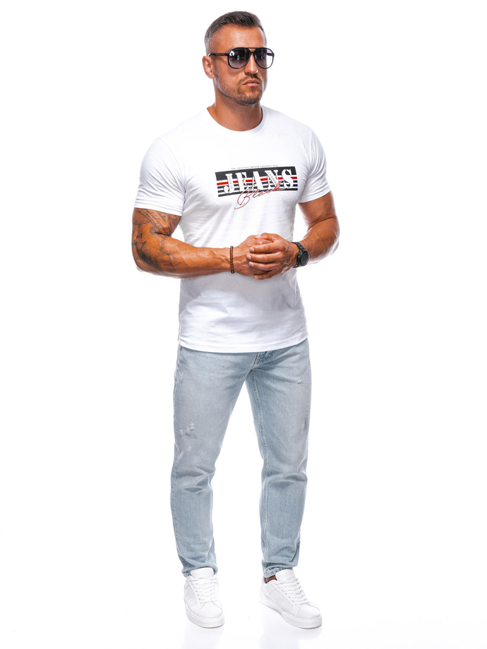 T-SHIRT MĘSKI Z NADRUKIEM S1392 - BIAŁY