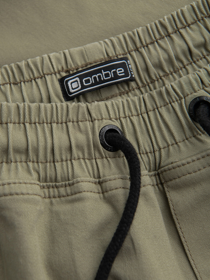 Men's JOGGER pants with zippered cargo pockets - khaki V1 OM-PAJO-0125