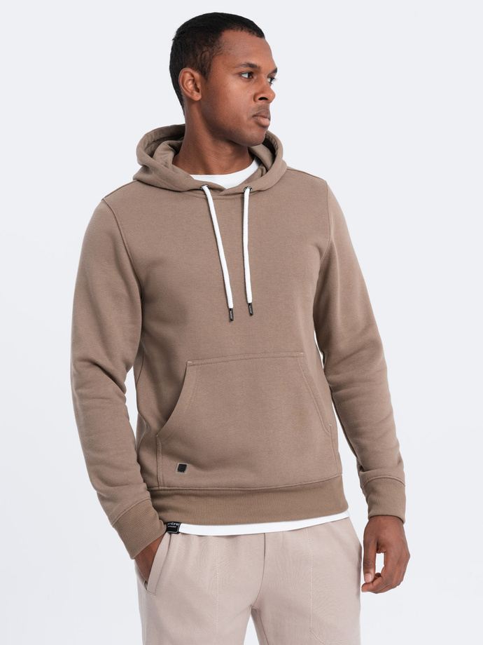 Men's non-stretch hooded sweatshirt - light brown V8 OM-SSBN-0120