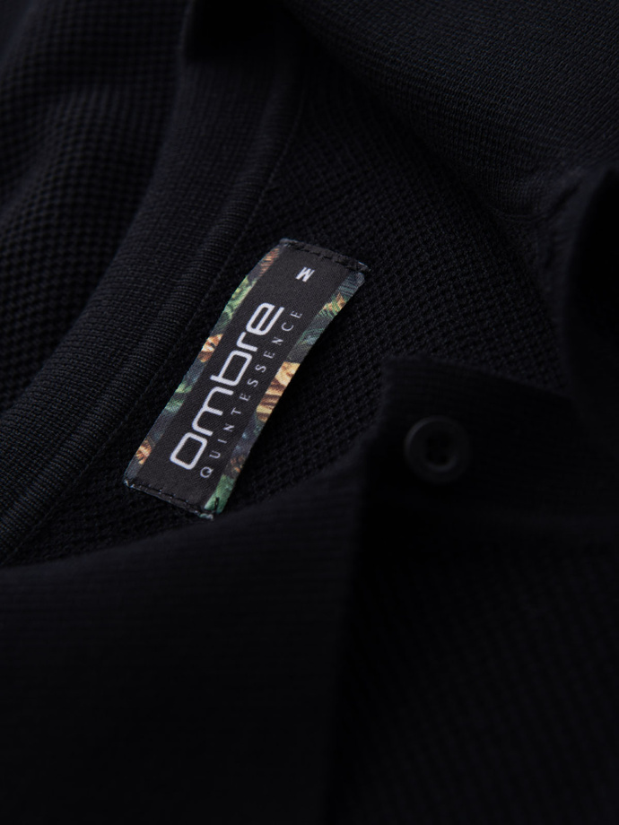 Pánske bavlnené polo tričko zo štruktúrovaného úpletu - čierne V5 OM-POSS-0117