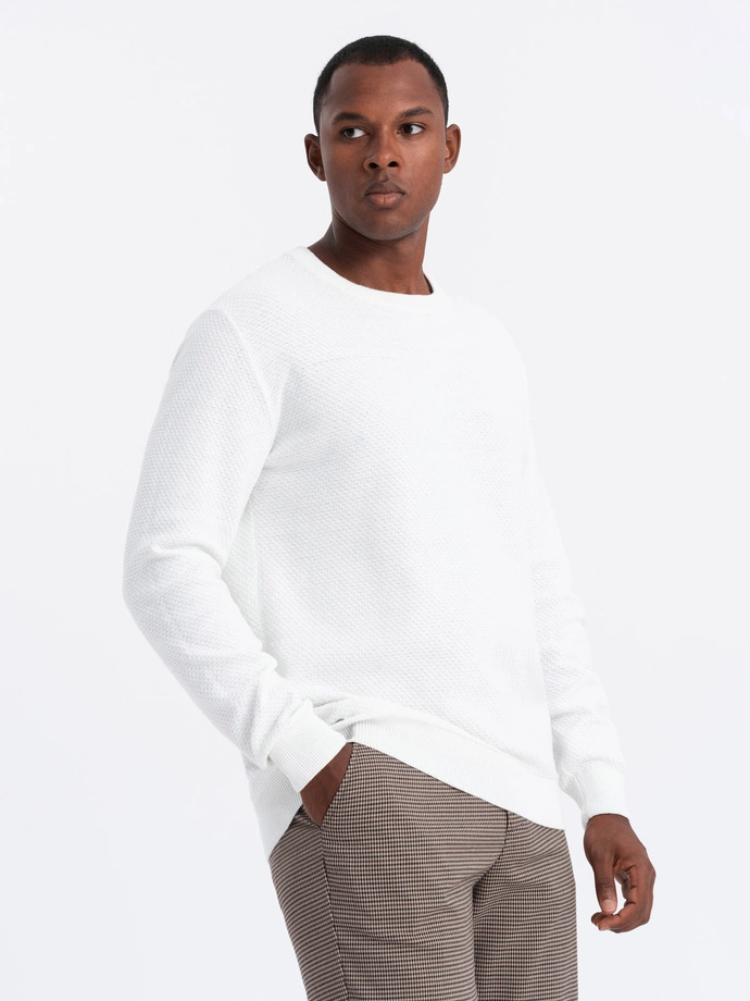 Men's RELAXED FIT knit sweater in diamond weave - broken white V1 OM-SWSW-0110