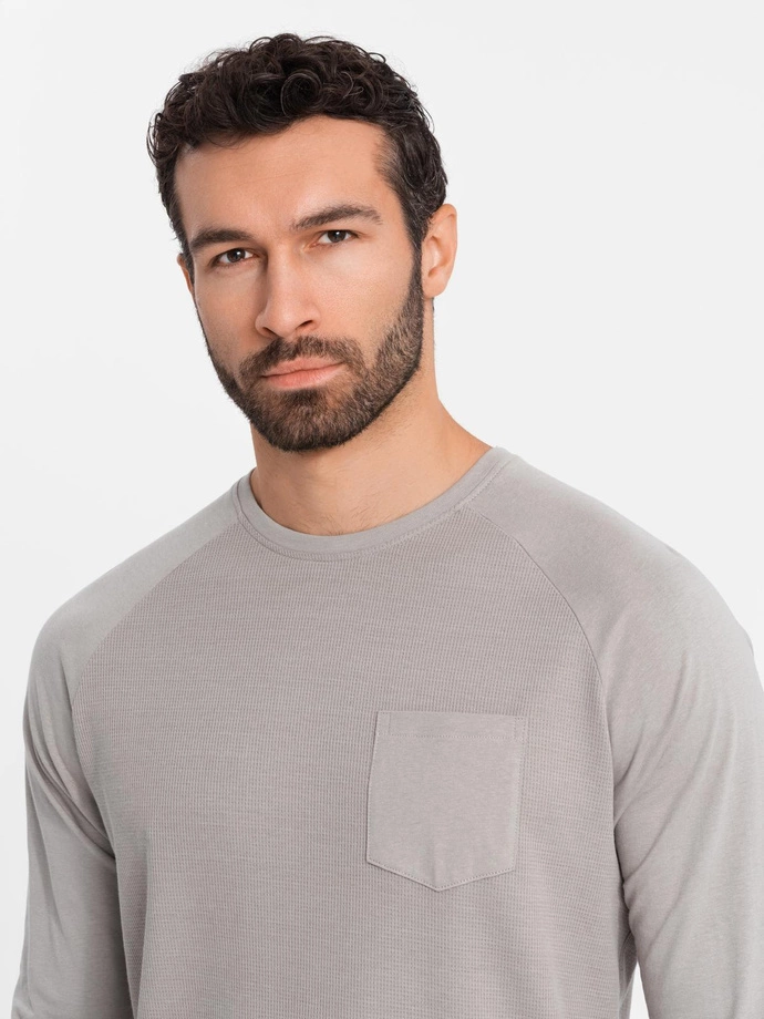Men's longsleeve with "waffle" texture - ash V7 OM-LSCL-0109