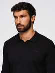 Men's polo sweater with embroidery on chest - black V1 OM-POLS-0140