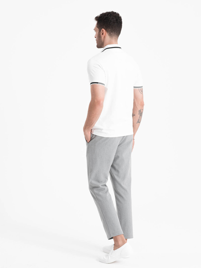Tricou polo pentru bărbați din elastan cu elemente contrastante - alb V1 OM-POSS-0123