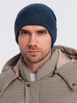 Men's knitted beanie hat with embroidered inscription - navy blue V3 OM-ACWH-0120