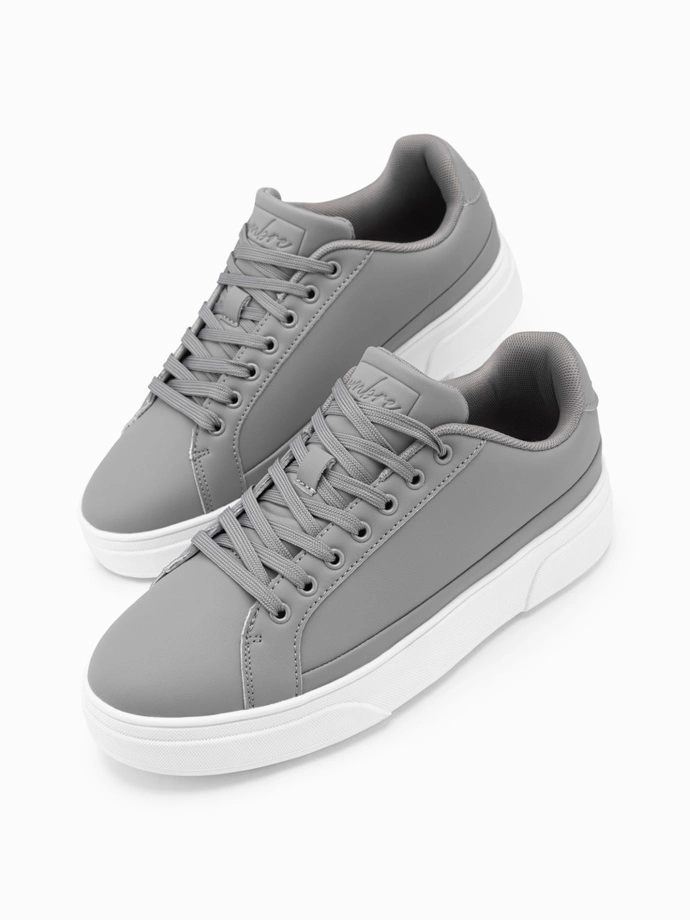 Men's eco leather sneakers shoes with thick sole - grey V4 OM-FOSL-0166