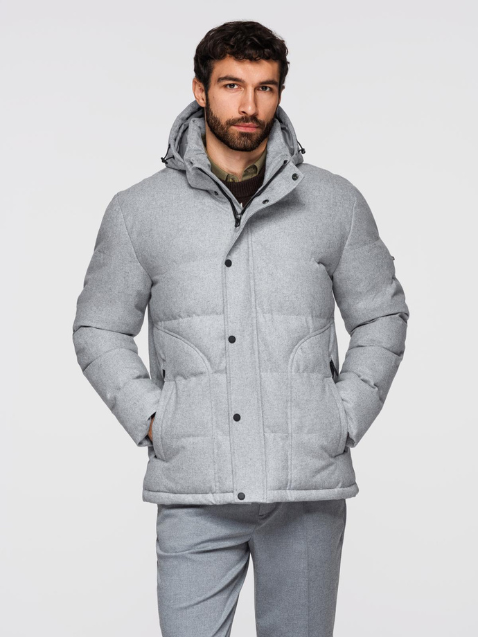 Men's lightweight jacket with mesh lining and hood - grey V3 OM-JAHP-0203