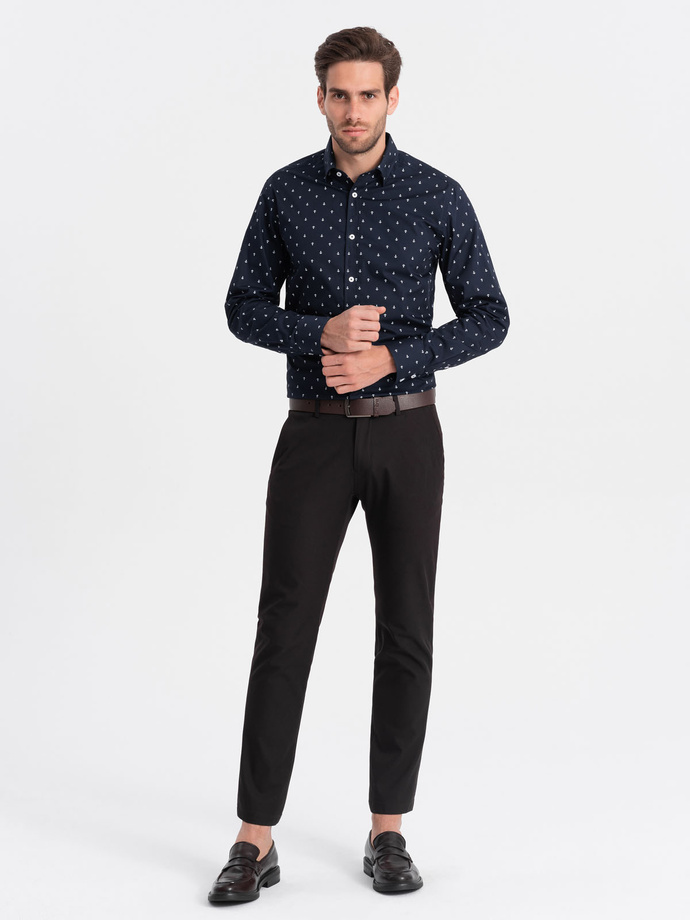 Classic men's cotton SLIM FIT shirt in anchors - navy blue V2 OM-SHCS-0156