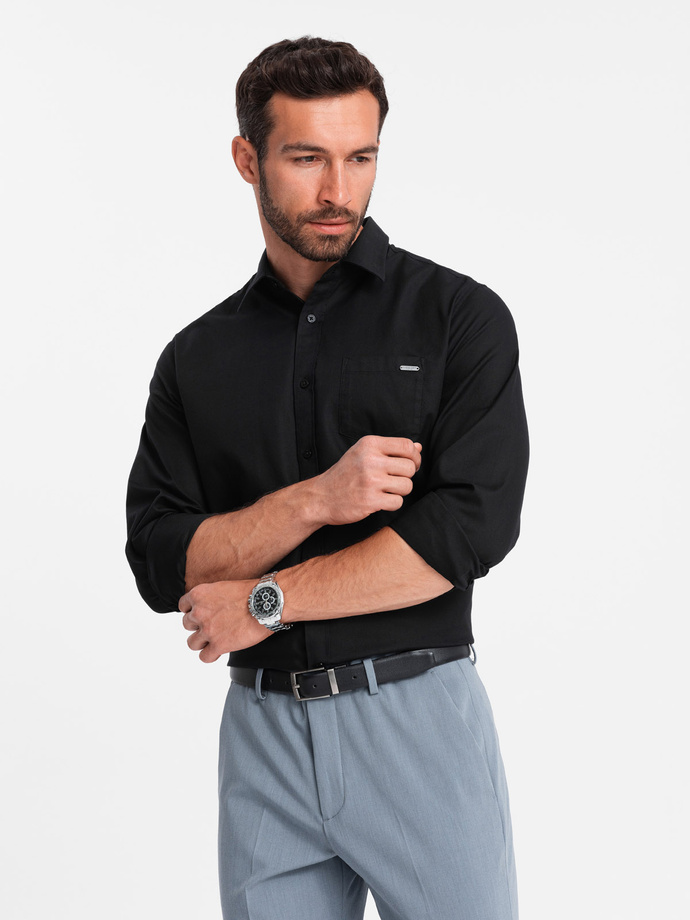 Pánske bavlnené tričko s vreckom REGULAR FIT - čierne V1 OM-SHCS-0147