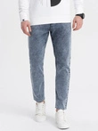 Men's marbled denim pants with raw-leg SLIM FIT - dark blue V4 OM-PADP-0146