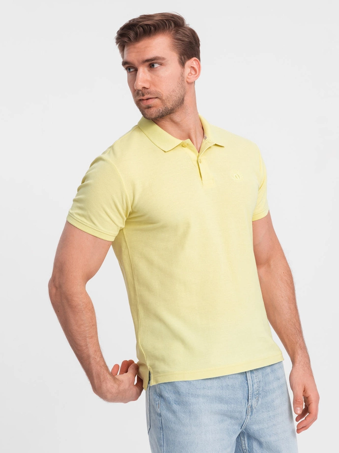 Tricou polo BASIC pentru bărbați, tricou piqué monocolor - galben V15 OM-POBS-0100