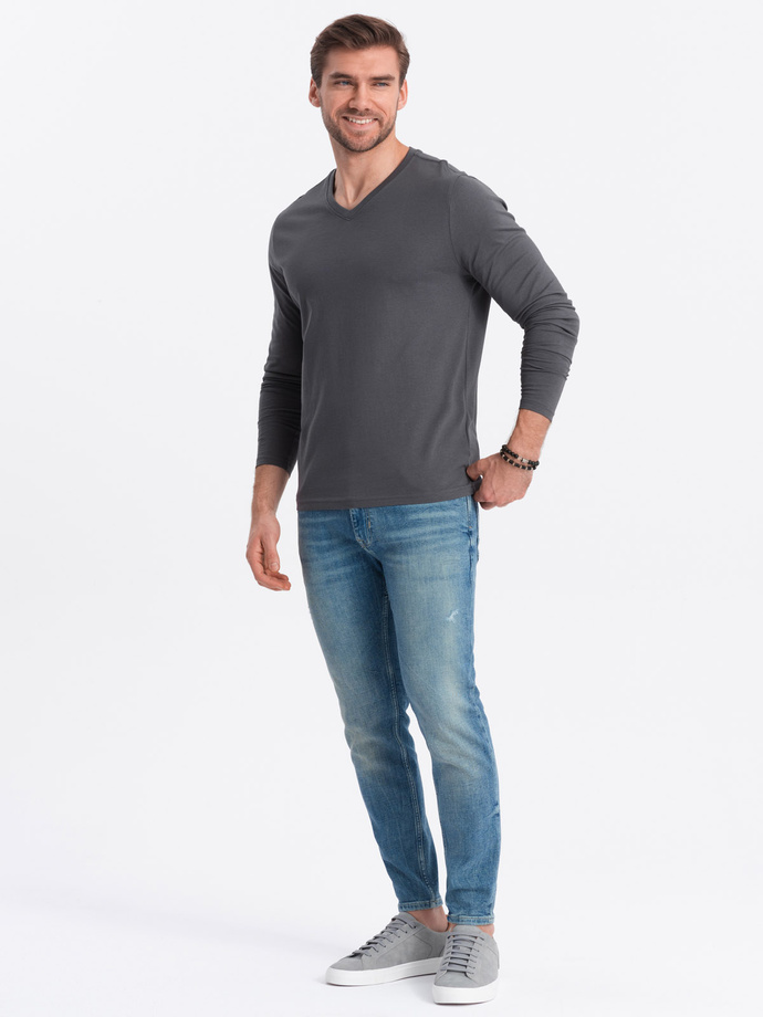 Men's unprinted longsleeve with a v-neck - graphite V4 OM-LSBL-0108