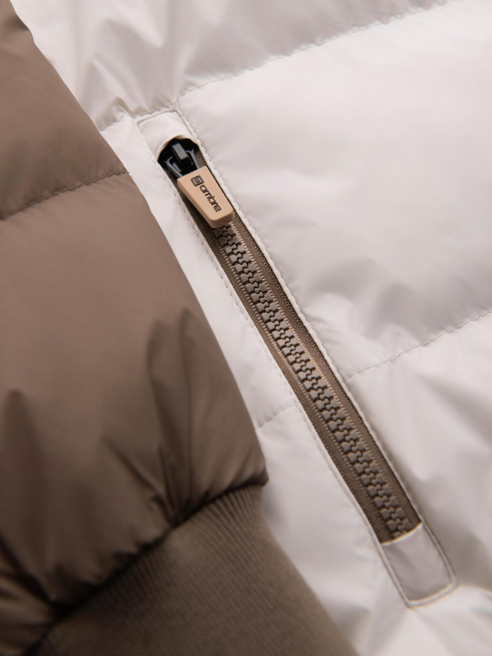 Jachetă sport retro colorată pentru bărbați - bej și alb V2 OM-JALP-0296