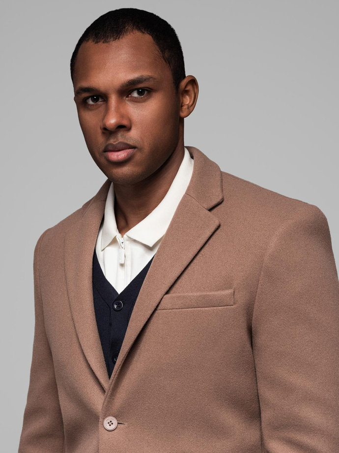 Men's casual blazer with decorative buttons on cuffs - light brown V2 OM-BLZB-0118