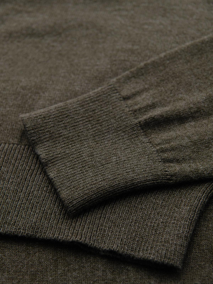 Men's BASIC viscose classic sweater with round neckline - olive melange V17 OM-SWBS-0106