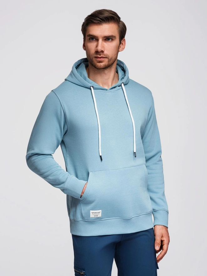 Men's kangaroo sweatshirt with hood - blue V7 OM-SSBN-0177