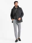 Men's short double-breasted wool coat - graphite V1 OM-COWC-0115