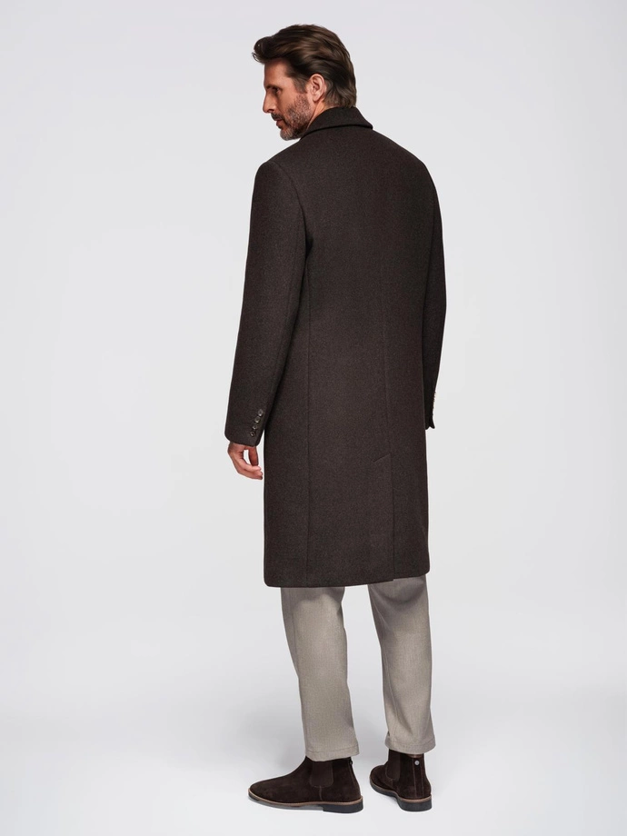Men's double-breasted wool coat - dark brown V3 OM-COWC-0133