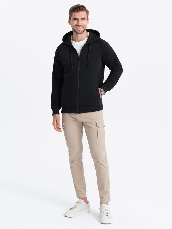 Men's unbuttoned hooded sweatshirt - black V5 OM-SSZP-0124