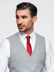 Fitted structured men's vest with patch pockets - grey melange V2 OM-BLZV-0146