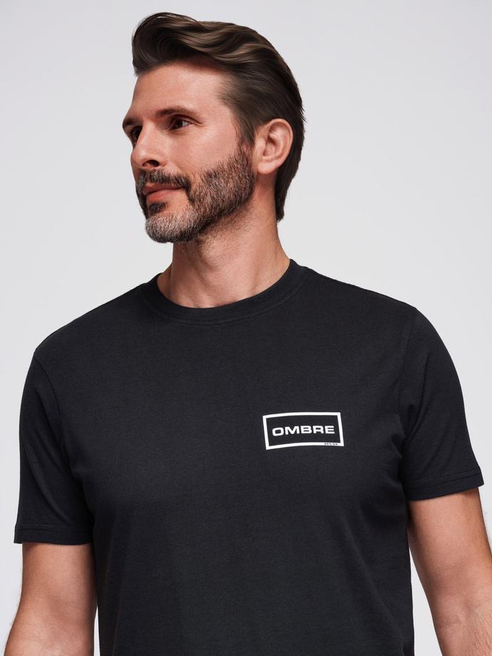 Tricou tricotat imprimat pentru bărbați cu croială REGULARĂ - negru V2 OM-TSPT-0231