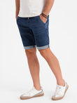 Men's denim shorts with rolled up leg - dark blue V2 OM-SRDS-0161 
