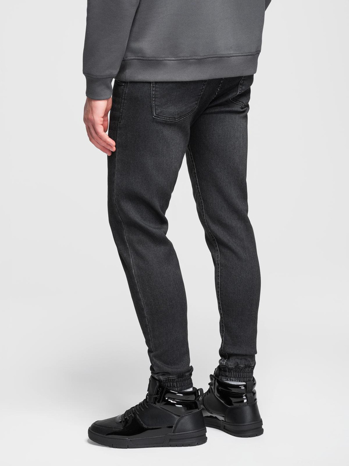 Pantaloni jogger din denim pentru bărbați cu cordon în talie - negru V4 OM-PADJ-0242