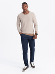 Men's RELAXED FIT knitted sweater with patterns - light brown V3 OM-SWSW-0111