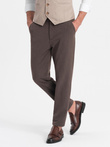 Men's chino pants with elastic waistband SLIM FIT - chocolate V2 OM-PACP-0158