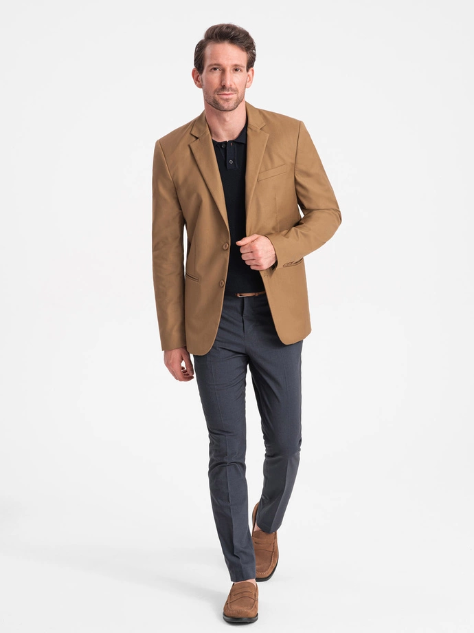 Blazer clasic pentru bărbați cu buzunar de pernă - caramel V2 OM-BLZB-0115