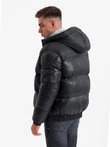 Jachetă călduroasă puffer pentru bărbați cu margini cu nervuri - negru V1 OM-JAHP-0207